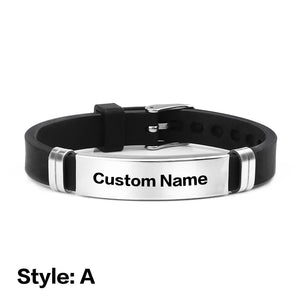 Personalized Silicone Bracelet Stainless Steel Custom Name Lettering Number Text