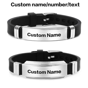 Personalized Silicone Bracelet Stainless Steel Custom Name Lettering Number Text