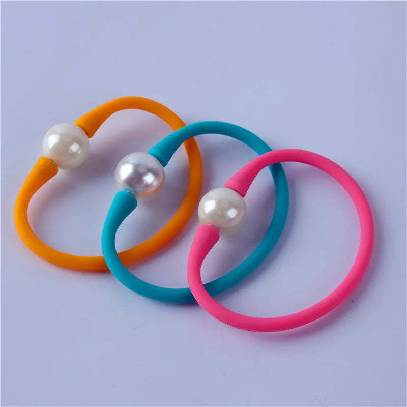 10PCS Silicone Candy Pearl Bracelet Necklace Rubber Wrist Jewelry