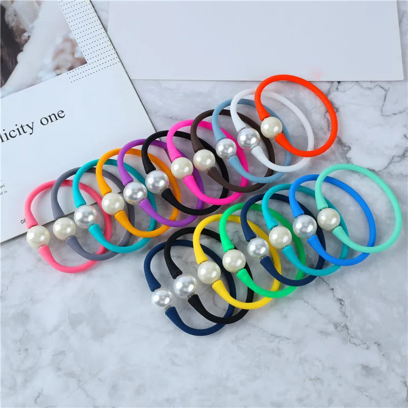 10PCS Silicone Candy Pearl Bracelet Necklace Rubber Wrist Jewelry