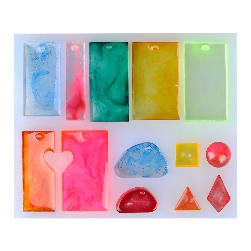 Silicone Casting Resin Molds Jewelry Pendants DIY Clay Epoxy 13 Shape Mold