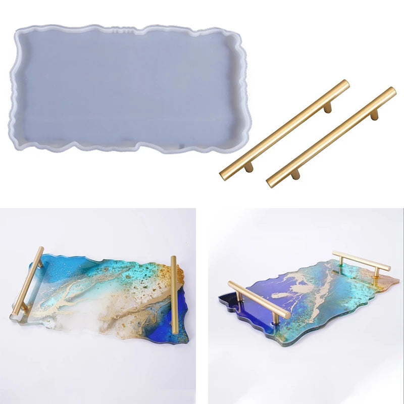 Silicone Geode Agate Tray Mold With Metal Handles