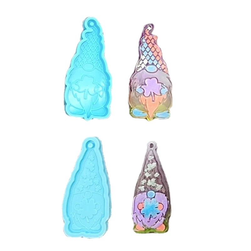 Silicone Gnome Mold w/ Hole 4 Leaf Clover Resin Keychain DIY Crafts