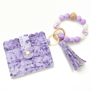 Silicone Tassel Keychain Bracelet Keyring for Women Beads Keychain PU Bag