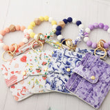 Silicone Tassel Keychain Bracelet Keyring for Women Beads Keychain PU Bag
