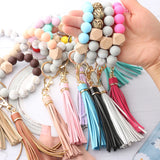 Multicolor Tassel Wood Beads Bracelet Keyring for Women