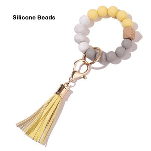Silicone Tassel Wood Beads Keychain Bracelet Multicolor