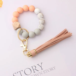 Multicolor Tassel Wood Beads Bracelet Keyring for Women