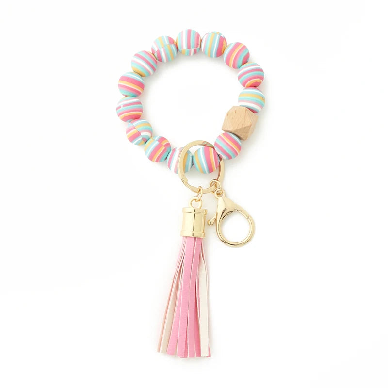 Silicone Tassel Beads Bracelet Keychain Multicolor