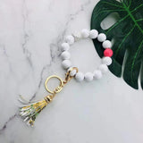 Multicolor Beads Wood Tassel Keychain Bracelet for Women