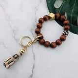 Multicolor Beads Wood Tassel Keychain Bracelet for Women