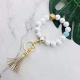 Multicolor Beads Wood Tassel Keychain Bracelet for Women