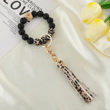 Silicone Tassel Keychain for Keys Wooden Beads Wrist Bracelet Keyring