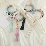 Silicone Tassel Keychain for Keys Wooden Beads Wrist Bracelet Keyring