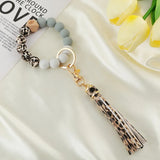 Silicone Tassel Keychain for Keys Wooden Beads Wrist Bracelet Keyring