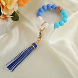 Silicone Tassel Keychain for Keys Wooden Beads Wrist Bracelet Keyring