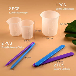 Silicone Measuring Cup & Stirring Rod Kit, 250ml & 100ml Mixing Cup