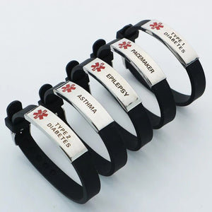 Adjustable Silicone Medical Bracelets ID Alert Waterproof