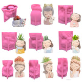 3D Girl Cat Gypsum Flower Pot Silicone Mold DIY Crafts Plaster