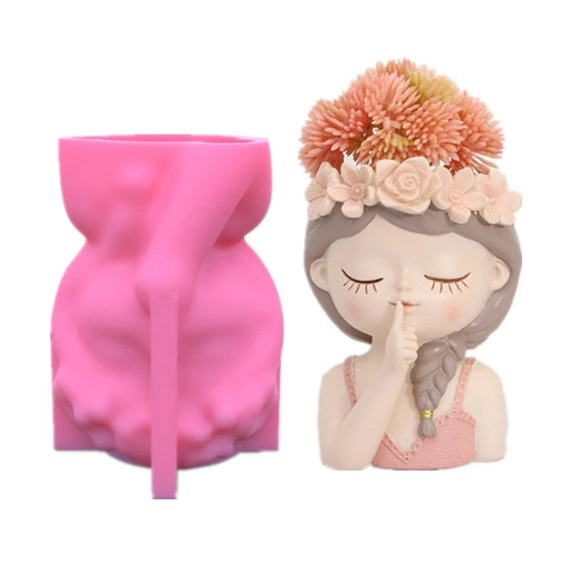 Silicone Mold 3D Girl Flower Pot DIY Crafts Plaster Candle Epoxy Resin Make Mold