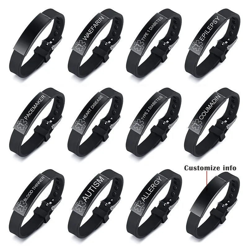 Silicone Medical Alert ID Bracelet for Women Kids Engrave Disease Name Emergency