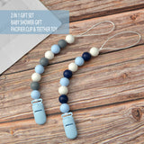 Silicone Teething Beads Holder Pacifier Clips for Baby Boys or Girls, 2 Pack