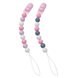 Silicone Teething Beads Holder Pacifier Clips for Baby Boys or Girls, 2 Pack