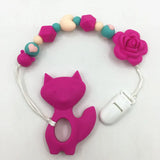 Silicone Teething Pacifier Clip with rose flower - Universal Soother Clip