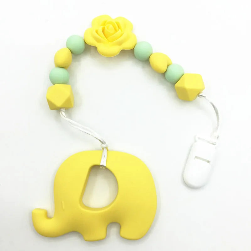 Silicone Teething Pacifier Clip with Rose Flower - BPA-Free Soother Clip