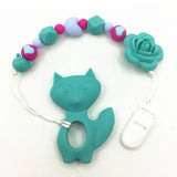 Silicone Teething Pacifier Clip with rose flower - Universal Soother Clip