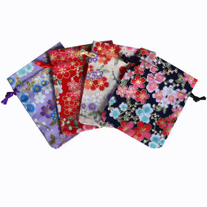 Silk Drawstring Gift Bags 4 Pcs Cotton Linen Pouch for Wedding Party Candy