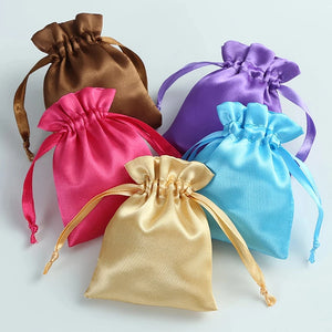 Silk Satin Drawstring Bag with Ribbon for Jewelry Hair Travel