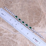 Green CZ Silver Plated Link Chain Bracelet 7 inch S0401