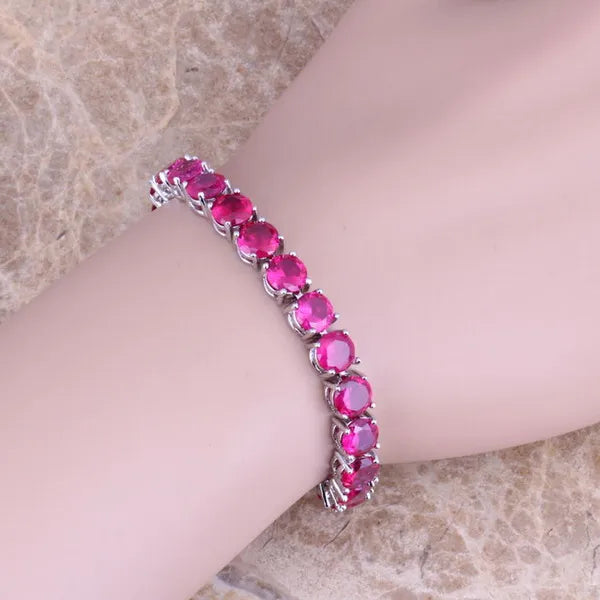 Red Cubic Zirconia Link Chain Bracelet 7 inch