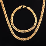 18K Silver Chain Bracelet Necklace Set 6MM for Women Men Party Wedding