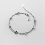 Silver Double Link Chain Anklets Beads Foot Jewelry 20.5CM Adjustable