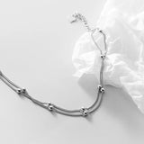 Silver Double Link Chain Anklets Beads Foot Jewelry 20.5CM Adjustable