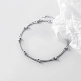 Silver Double Link Chain Anklets Beads Foot Jewelry 20.5CM Adjustable