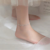 Silver Double Link Chain Anklets Beads Foot Jewelry 20.5CM Adjustable