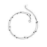 Silver Double Link Chain Anklets Beads Foot Jewelry 20.5CM Adjustable