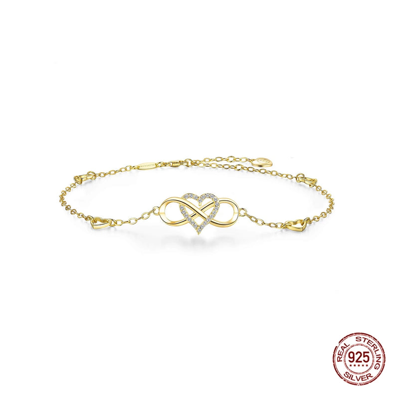 Silver Infinity Heart Anklet with Cubic Zirconia Rose Foot Chain