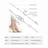 Silver Infinity Heart Anklet with Cubic Zirconia Rose Foot Chain