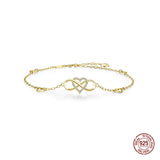Silver Infinity Heart Anklet with Cubic Zirconia Rose Foot Chain