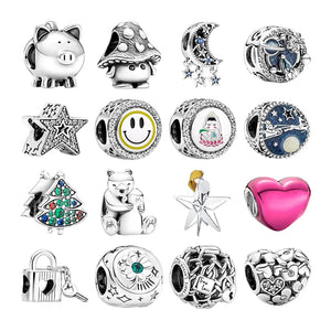 Silver 925 Charms for Women Bracelets DIY Piggy Mushroom Star Moon