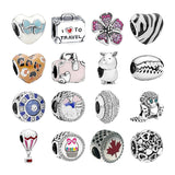 Silver 925 Beads, Heart Balloon Travel Bag Flower Charms