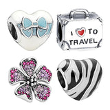 Silver 925 Beads, Heart Balloon Travel Bag Flower Charms
