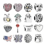 Silver 925 Beads Bracelets Women Charms Family Hearts Peaccock Bag Feather