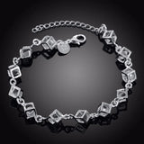 925 Silver Crystal Cubes Chain Bracelet For Women