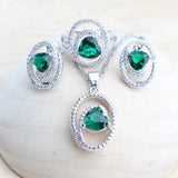 Silver 925 Bridal Jewelry Set Green Zircon Wedding Earrings Rings Bracelet