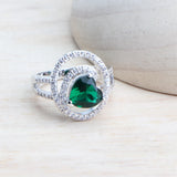 Silver 925 Bridal Jewelry Set Green Zircon Wedding Earrings Rings Bracelet